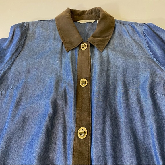 Soft Surroundings Icon Collection Urbina Dress Size Large Blue with Brown Trim - Picture 7 of 7